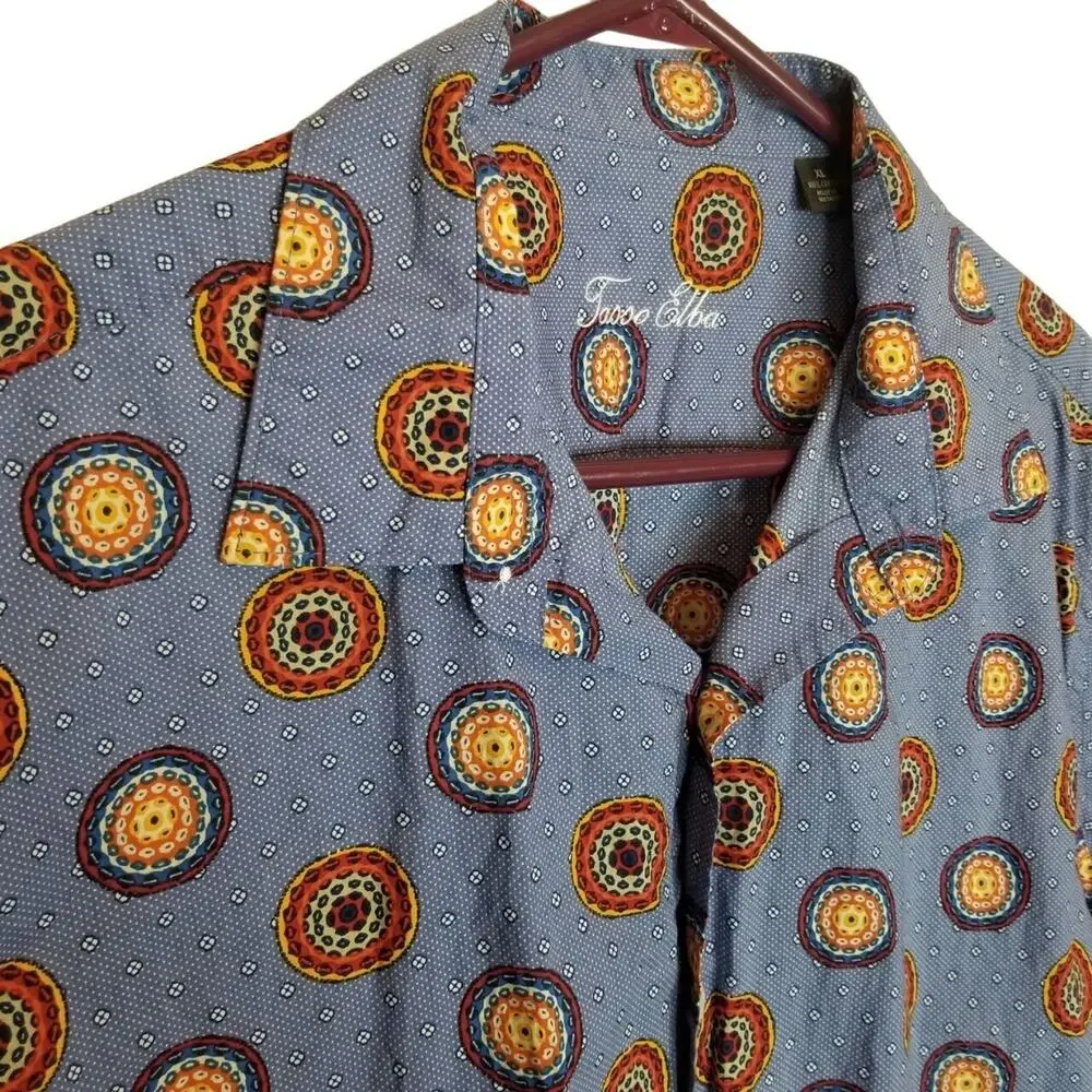 Tasso Elba Mens Geometric Button Shirt XL Preppy Cotton Breathable Lightweight
